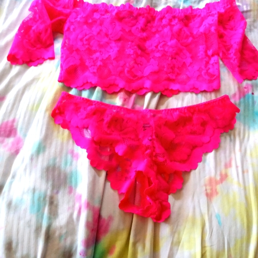 Hot pink halter top an panties